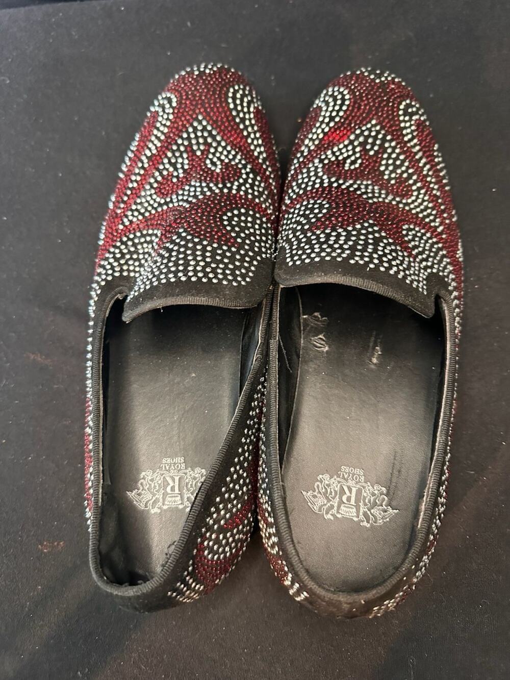 No.16 Royal Shoes Men's Rhinestone Studded Loafers Black Red Size 9